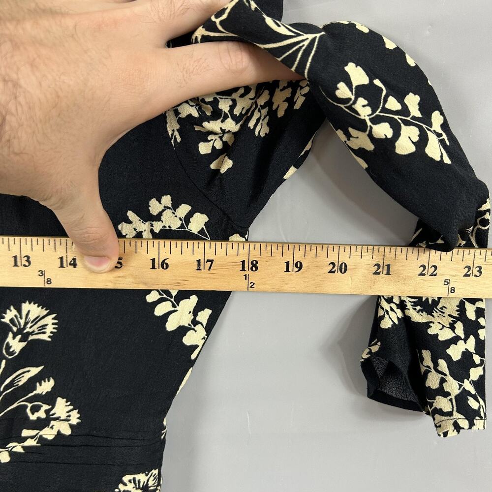 Ba&sh Dress 3 Floral Wrap Maxi Black V Neck 3/4 Sleeve Boho Chic Feminine Party - Picture 8 of 9